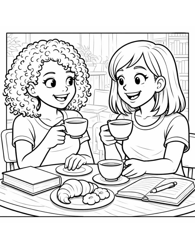 disegno di Ragazze che Prendono Té  da colorare