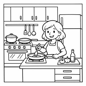 Disegno di Signora che Cucina da colorare