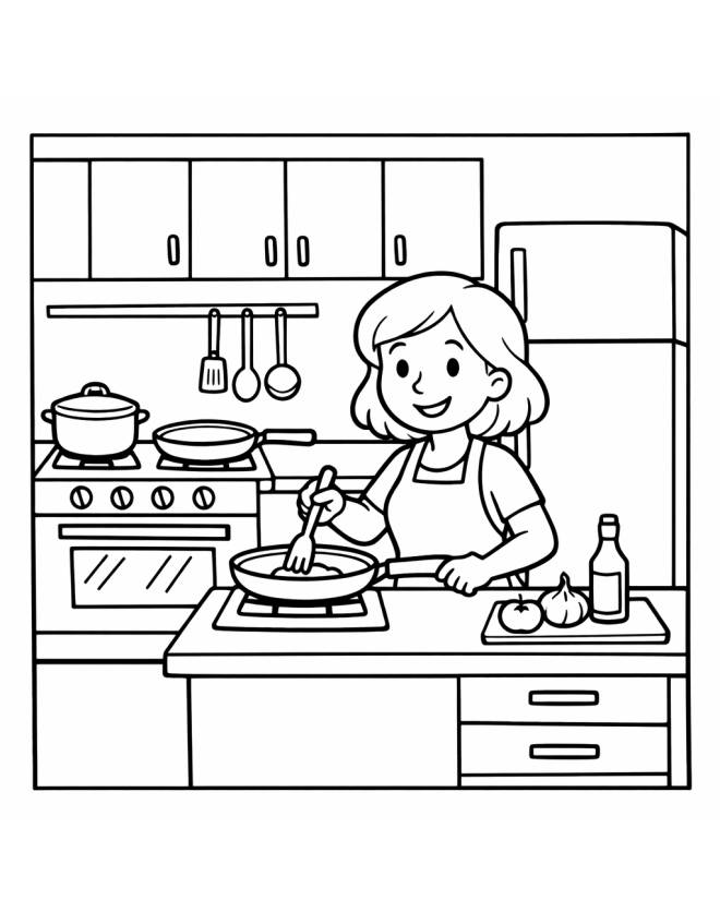 disegno di Signora che Cucina da colorare