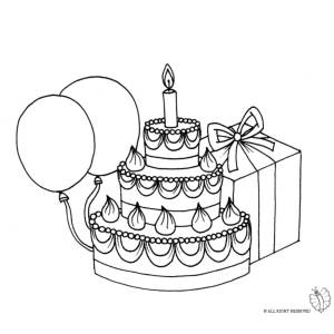 Disegno di Torta Compleanno con Palloncini da colorare