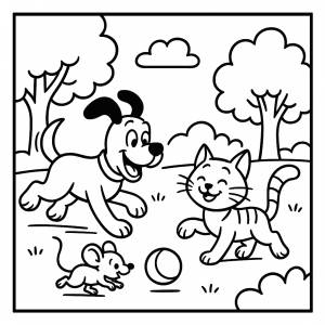Disegno di Il Cane, il Gatto e il Topolino da colorare