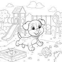 disegno di Cucciolo di Cane in Parco Giochi da colorare