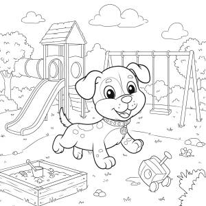 Disegno di Cucciolo di Cane in Parco Giochi da colorare