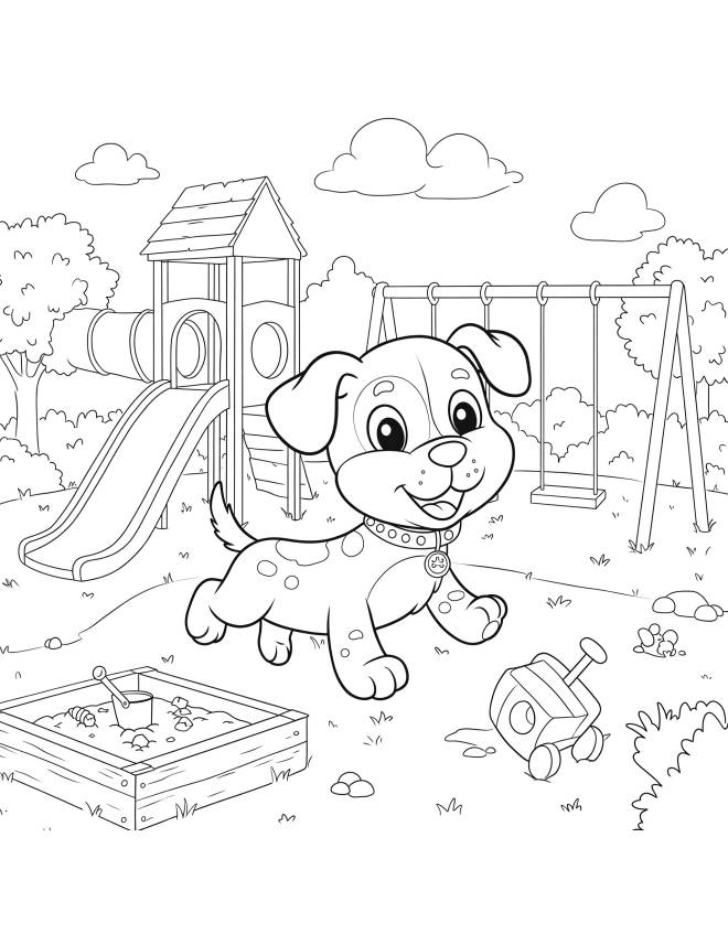 disegno di Cucciolo di Cane in Parco Giochi da colorare