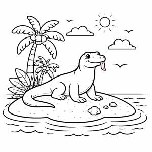 Disegno di Drago di Komodo su Isola Deserta da colorare