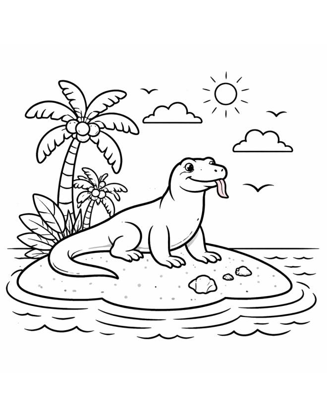 disegno di Drago di Komodo su Isola Deserta da colorare
