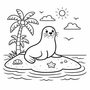 Disegno di Leone Marino su un Isola Deserta da colorare