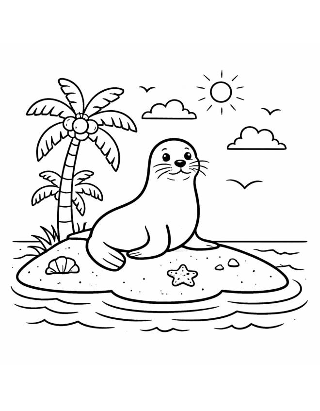 disegno di Leone Marino su un Isola Deserta  da colorare