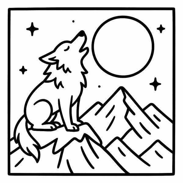 Disegno di Il Lupo e la Luna piena da colorare