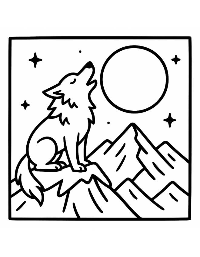 disegno di Il Lupo e la Luna piena da colorare
