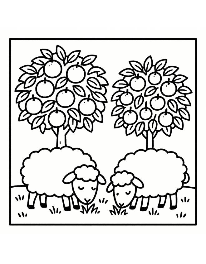 disegno di Pecore con Alberi di Mele da colorare