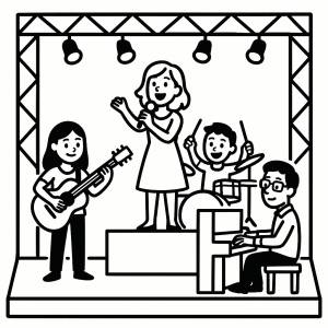 Disegno di Band Musicale sul Palco da colorare