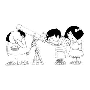Disegno di Bambini con Telescopio da colorare
