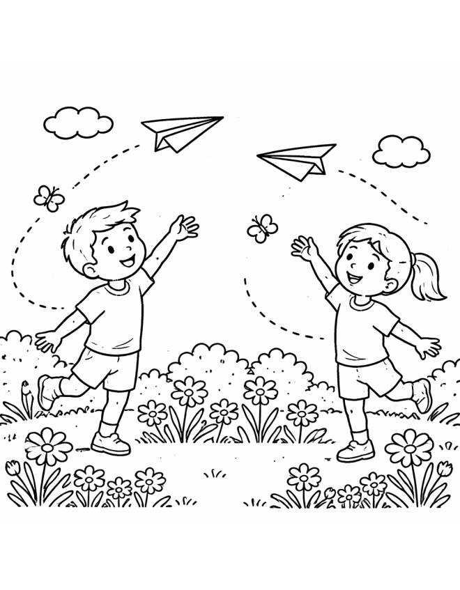 disegno di Aerei di carta che volano da colorare