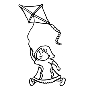 Disegno di Bambina con Aquilone da colorare