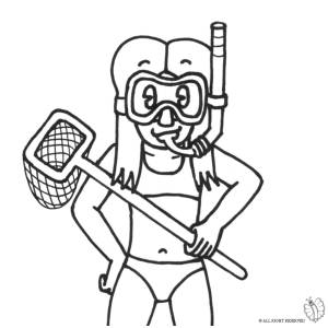 Disegno di Bambina con Maschera Subacquea da colorare