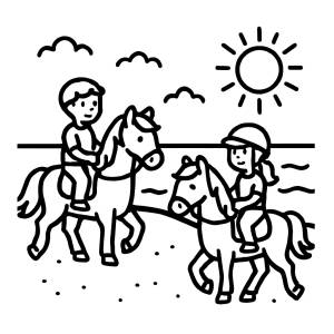 Disegno di Bambini a Cavallo al Mare da colorare