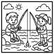 Disegno di Bambini con Canna da Pesca da colorare