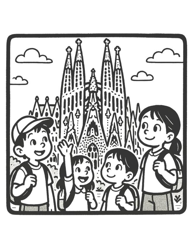 disegno di Gita alla Sagrada Familia da colorare