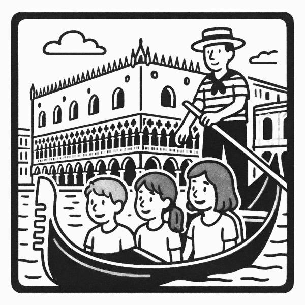 Disegno di Venezia Palazzo Ducale in Gondola da colorare