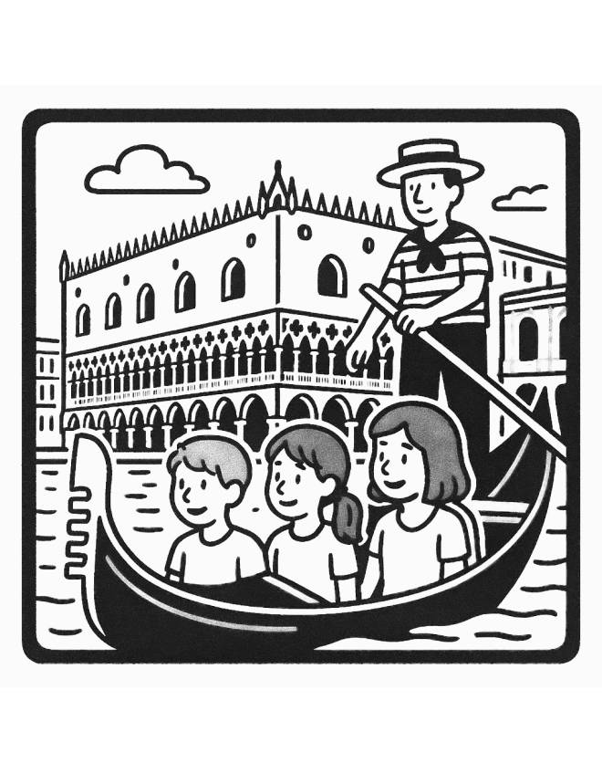 disegno di Venezia Palazzo Ducale in Gondola da colorare