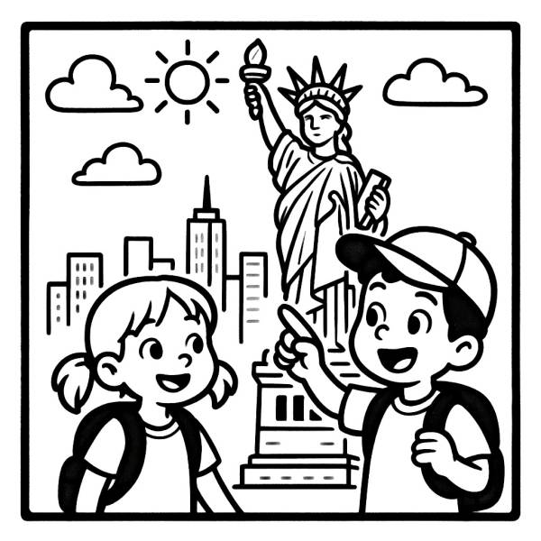 Disegno di Gita alla Statua della Libertà da colorare