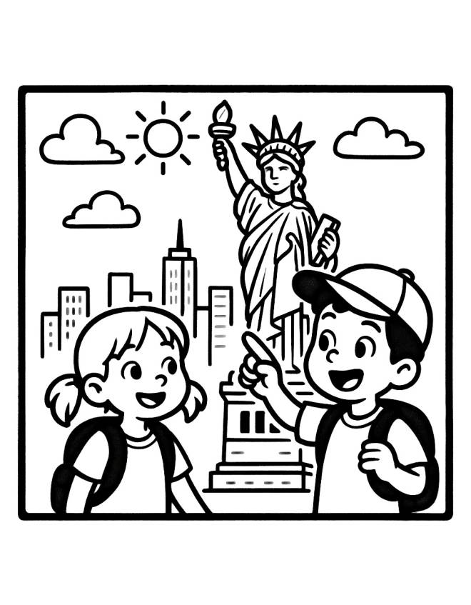disegno di Gita alla Statua della Libertà  da colorare