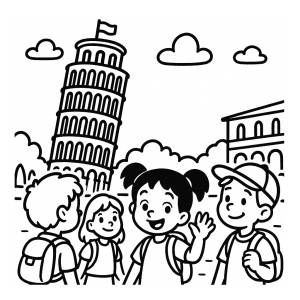 disegno di Gita alla Torre di Pisa da colorare