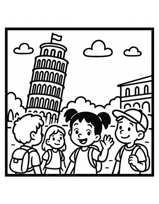 disegno di Gita alla Torre di Pisa da colorare