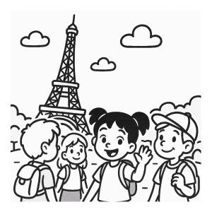 disegno di Gita alla Torre Eiffel  da colorare