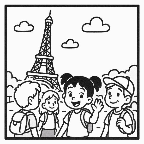Disegno di Gita alla Torre Eiffel da colorare
