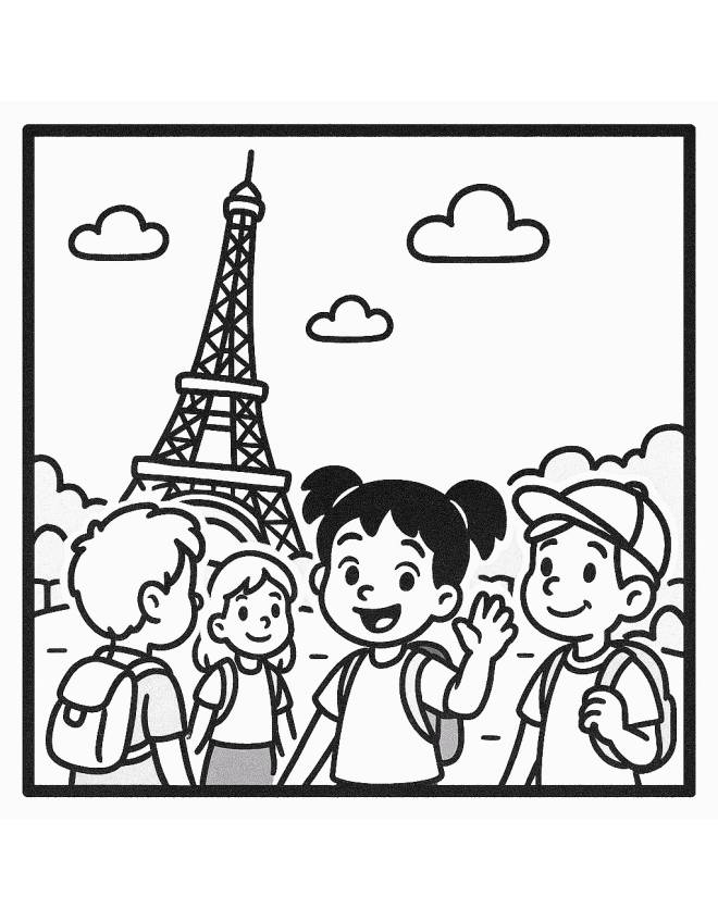 disegno di Gita alla Torre Eiffel  da colorare