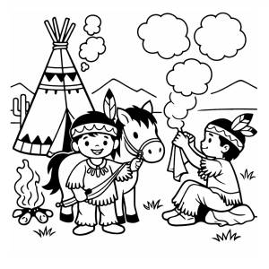 Disegno di Bambini Indiani da colorare