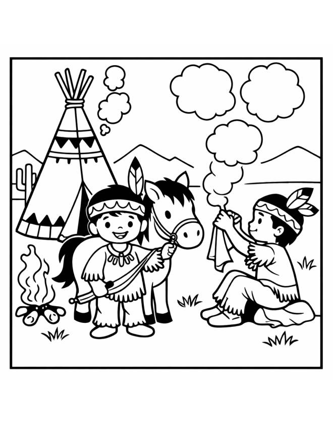 disegno di Bambini Indiani da colorare