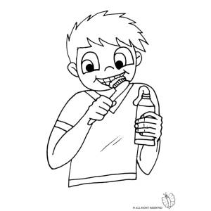 disegno di Bambino che lava i Denti da colorare