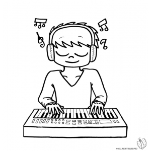 disegno di Bambino che Suona la Pianola da colorare