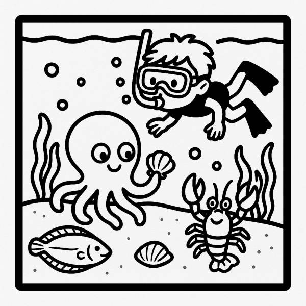 Disegno di Bambino che fa Snorkeling al Mare da colorare