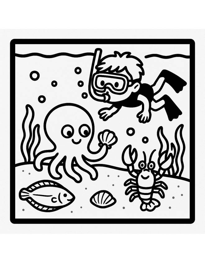 disegno di Bambino che fa Snorkeling al Mare da colorare