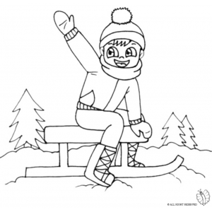 disegno di Bambino su Slittino da colorare