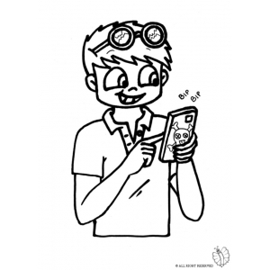 disegno di Bambino con Telefonino da colorare