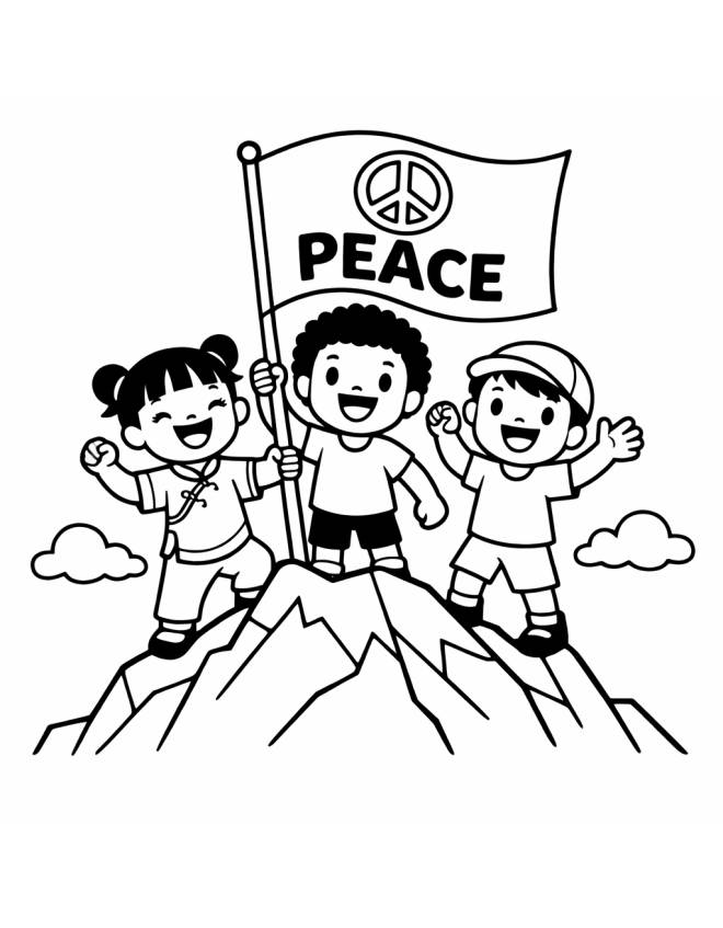 disegno di Bandiera della Pace in Cima alla Montagna  da colorare