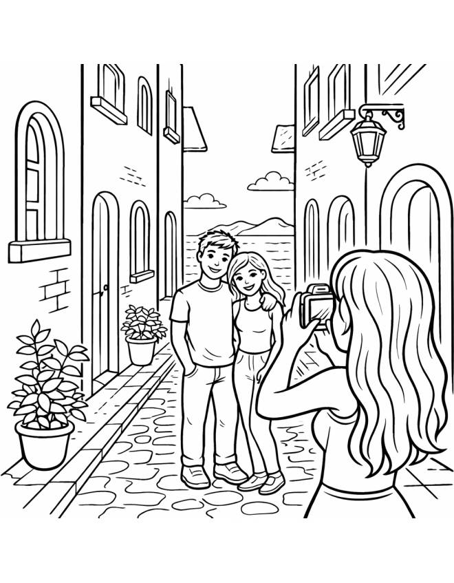 disegno di Coppia di Innamorati Fotografati da colorare