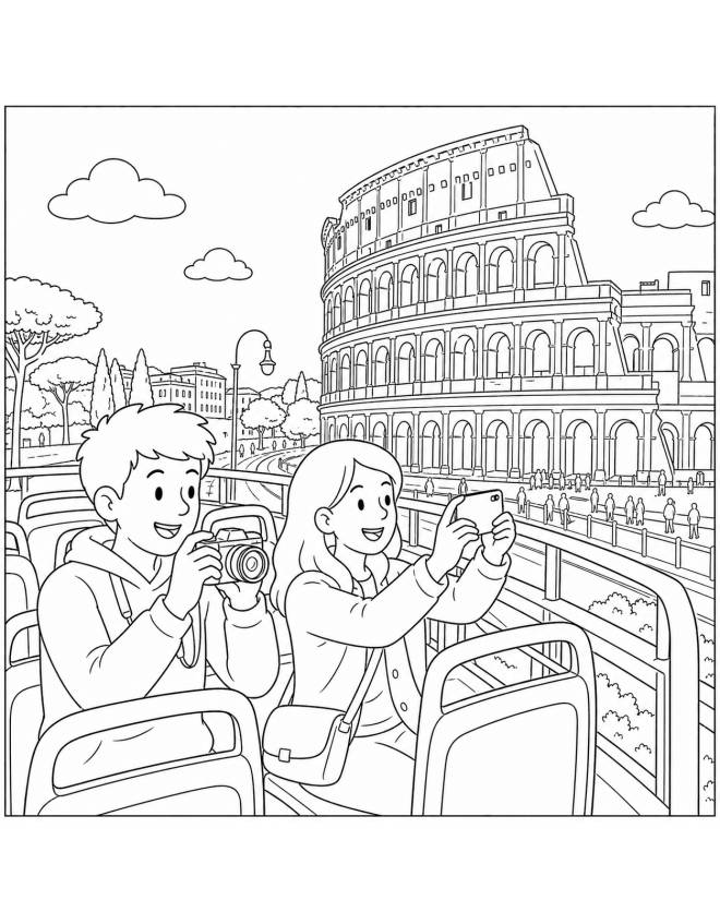 disegno di Gita in Bus al Colosseo  da colorare