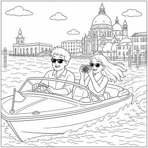 disegno di In motoscafo nella Laguna di Venezia da colorare