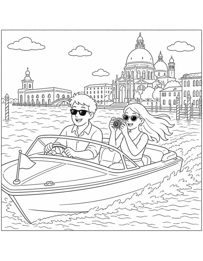 disegno di In motoscafo nella Laguna di Venezia da colorare