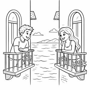 Disegno di Innamorati che Conversano sul Balcone da colorare