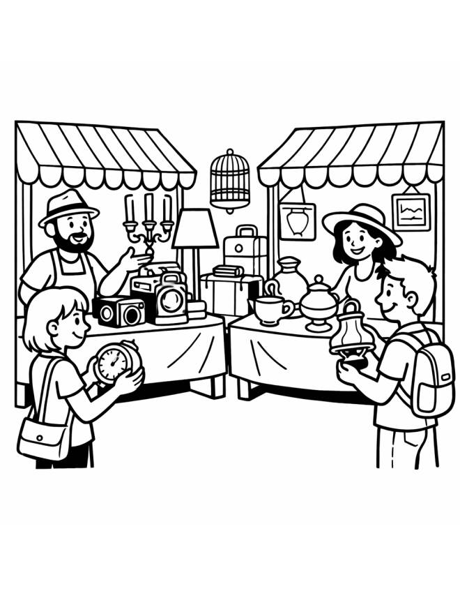 disegno di Mercatino di Antiquariato  da colorare