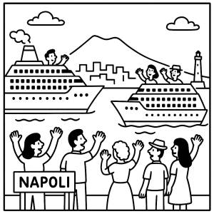 Disegno di Navi da Crociera nel Porto di Napoli da colorare