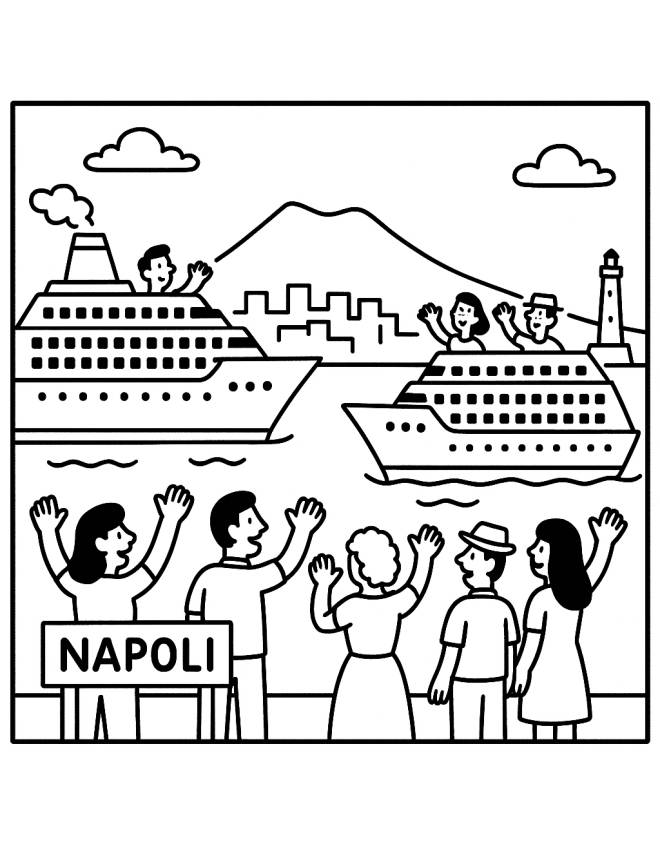 disegno di Navi da Crociera nel Porto di Napoli  da colorare