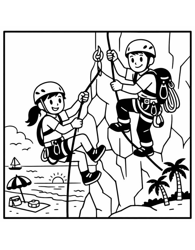 disegno di Ragazzi che Scalano una Scogliera da colorare